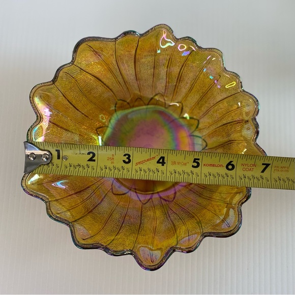 Vintage Indiana Iridescent Carnival Glass Sunflower Marigold Amber 7" Bowl - Picture 8 of 8